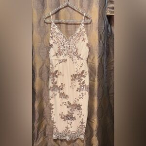 Elegant Sequin Embellished Cream Dress